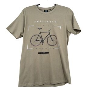 Fox Originals Amsterdam Biketown Mens M 100% Cotton Khaki Brown Graphic T-Shirt